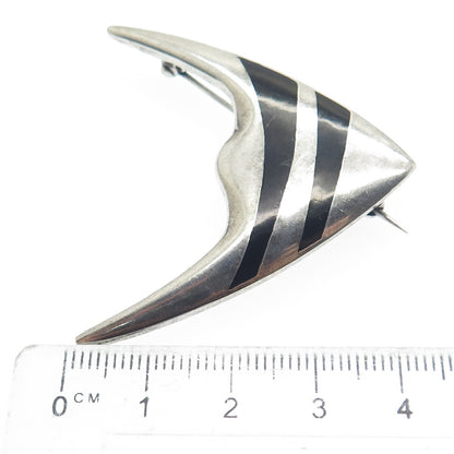 MEKA 925 Sterling Silver Vintage Denmark Real Black Onyx Angelfish Pin Brooch