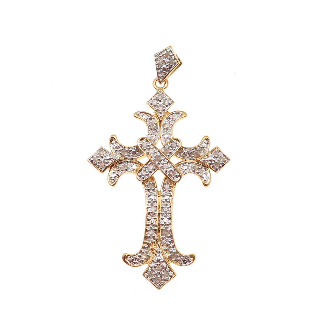 925 Sterling Silver Gold Plated Real Round-Cut Diamond Cross Charm Pendant