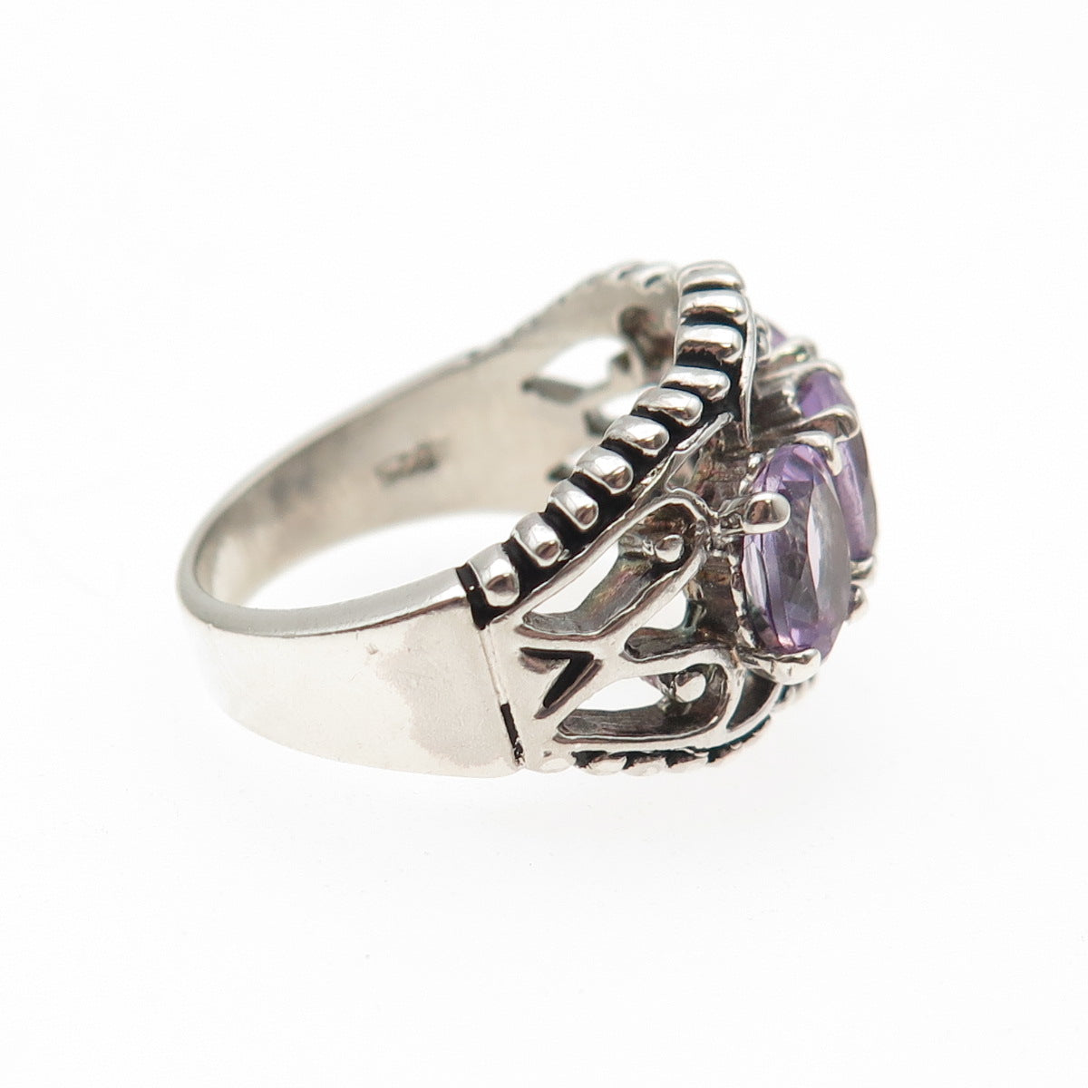 SETA 925 Sterling Silver Vintage Real Amethyst Granulated Ring Size 6.75
