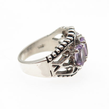 SETA 925 Sterling Silver Vintage Real Amethyst Granulated Ring Size 6.75