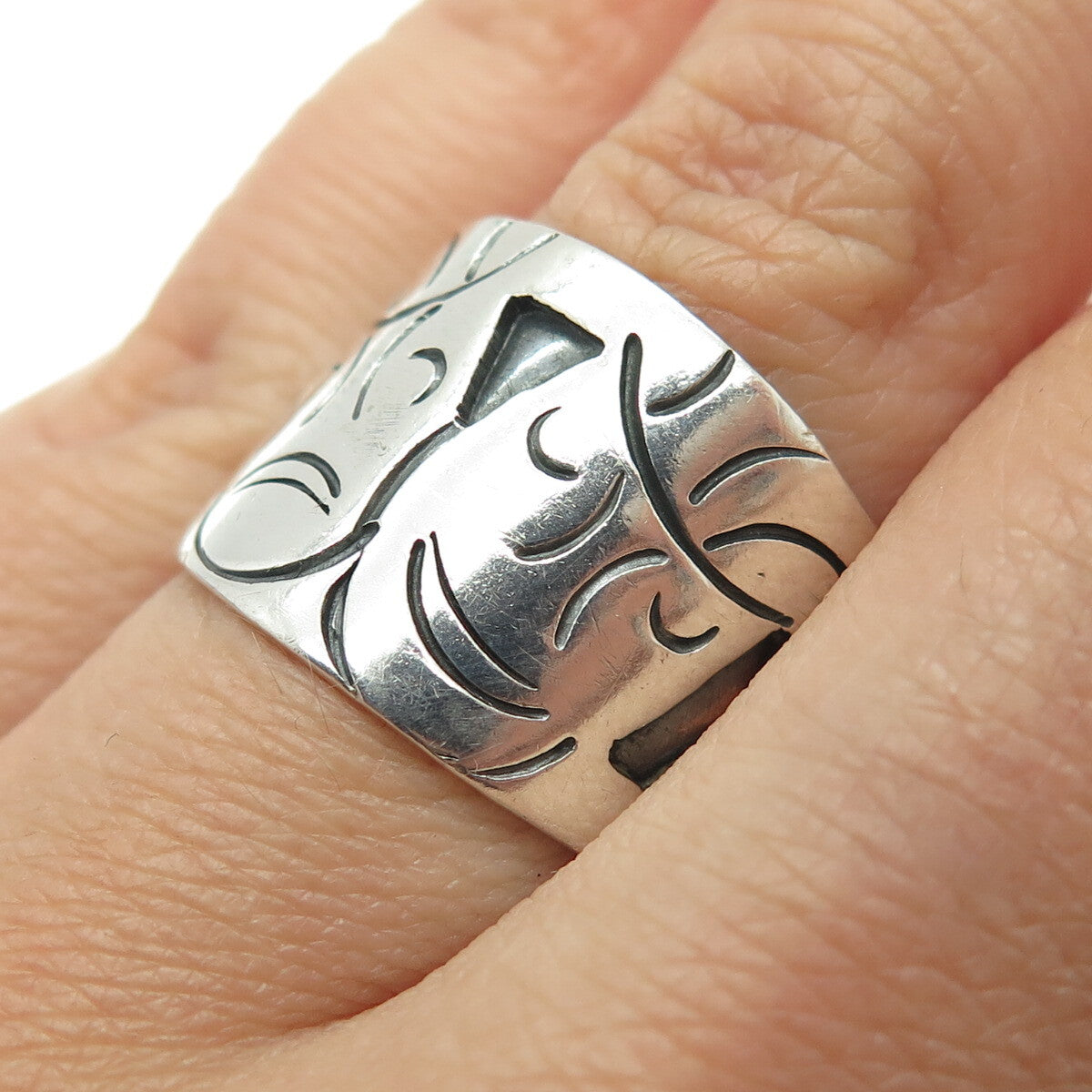 925 Sterling Silver Vintage MLV Mexico Tragedy & Comedy Masks Ring Size 7.25