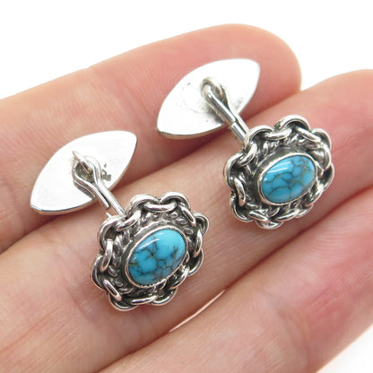 Old Pawn 925 Sterling Silver Vintage Southwestern Morenci Turquoise Cufflinks