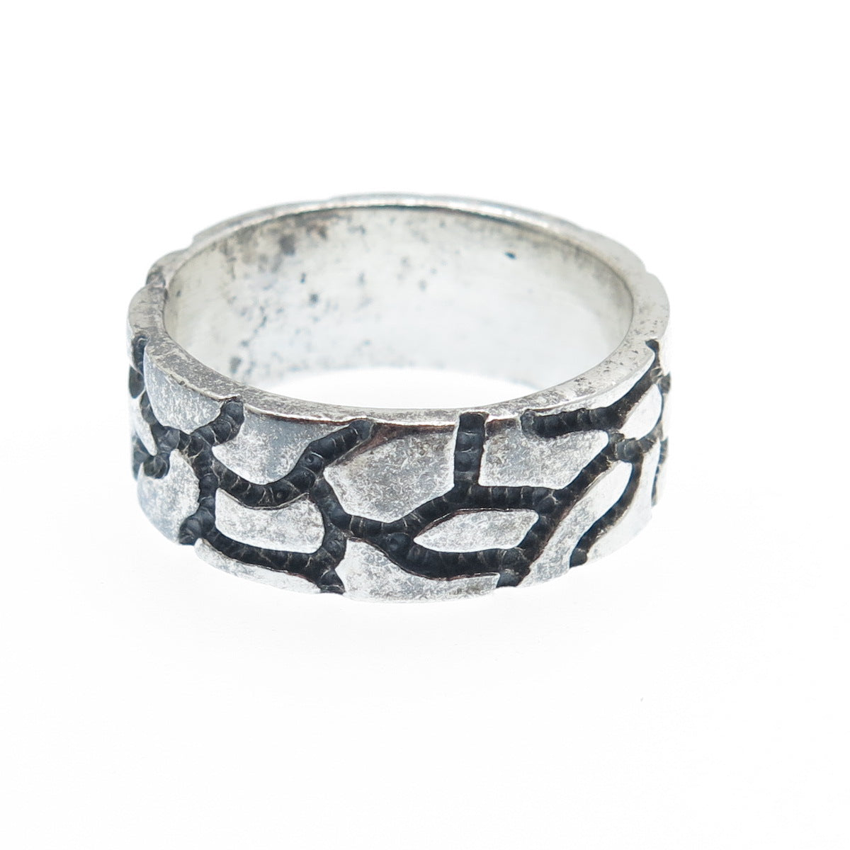 925 Sterling Silver Vintage Cracked Desert Oxidized Band Ring Size 10