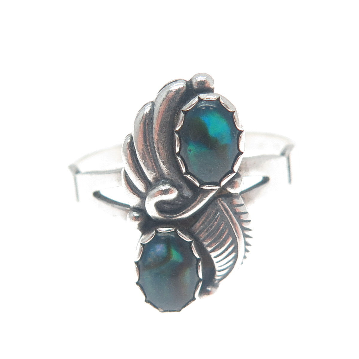 WHEELER MFG CO 925 Sterling Silver Vintage Abalone Shell Feather Ring Size 9.75