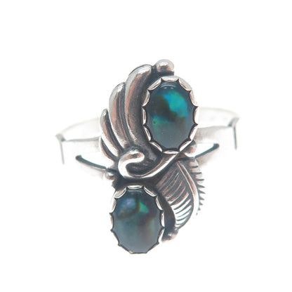 WHEELER MFG CO 925 Sterling Silver Vintage Abalone Shell Feather Ring Size 9.75