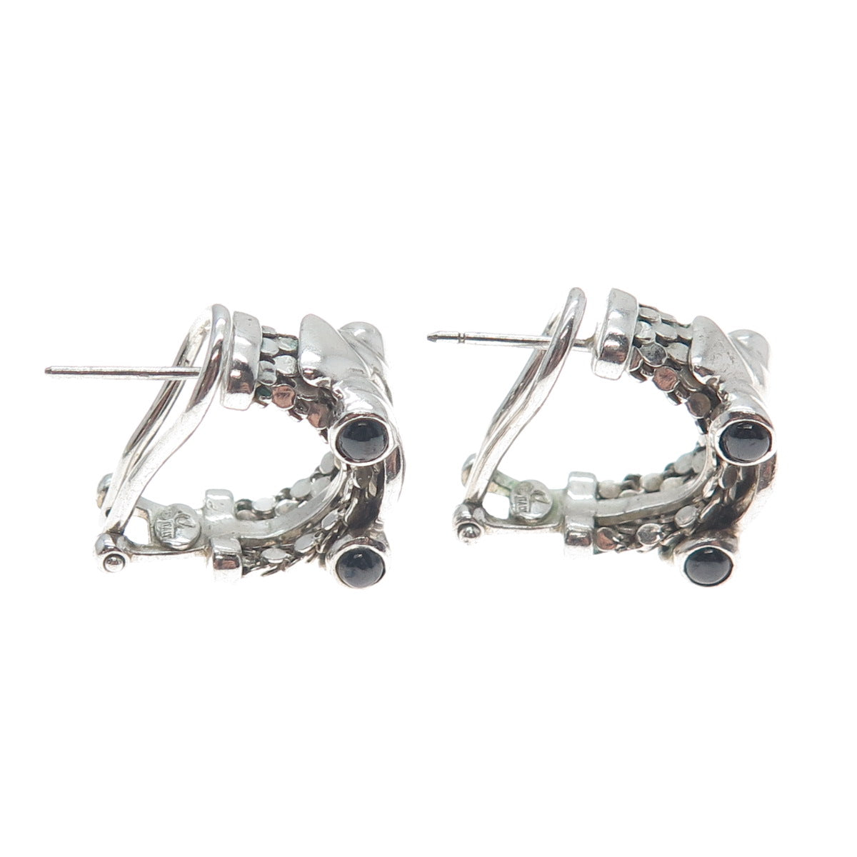 DASAN INC 925 Sterling Silver Vintage Italy Real Black Onyx Omega Back Earrings