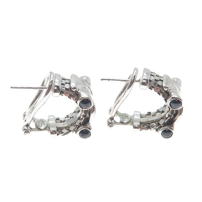 DASAN INC 925 Sterling Silver Vintage Italy Real Black Onyx Omega Back Earrings