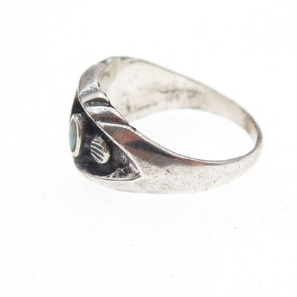 Old Pawn 925 Sterling Silver Vintage Southwestern Turquoise Tribal Ring Size 9.5
