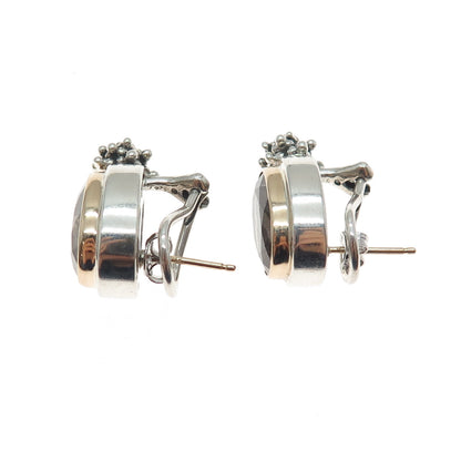 925 Sterling Silver 14K Gold Real Smoky Quartz Beaded Omega Back Earrings