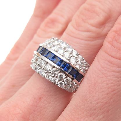 925 Sterling Silver Lab-Created Sapphire & C Z Ring Size 7