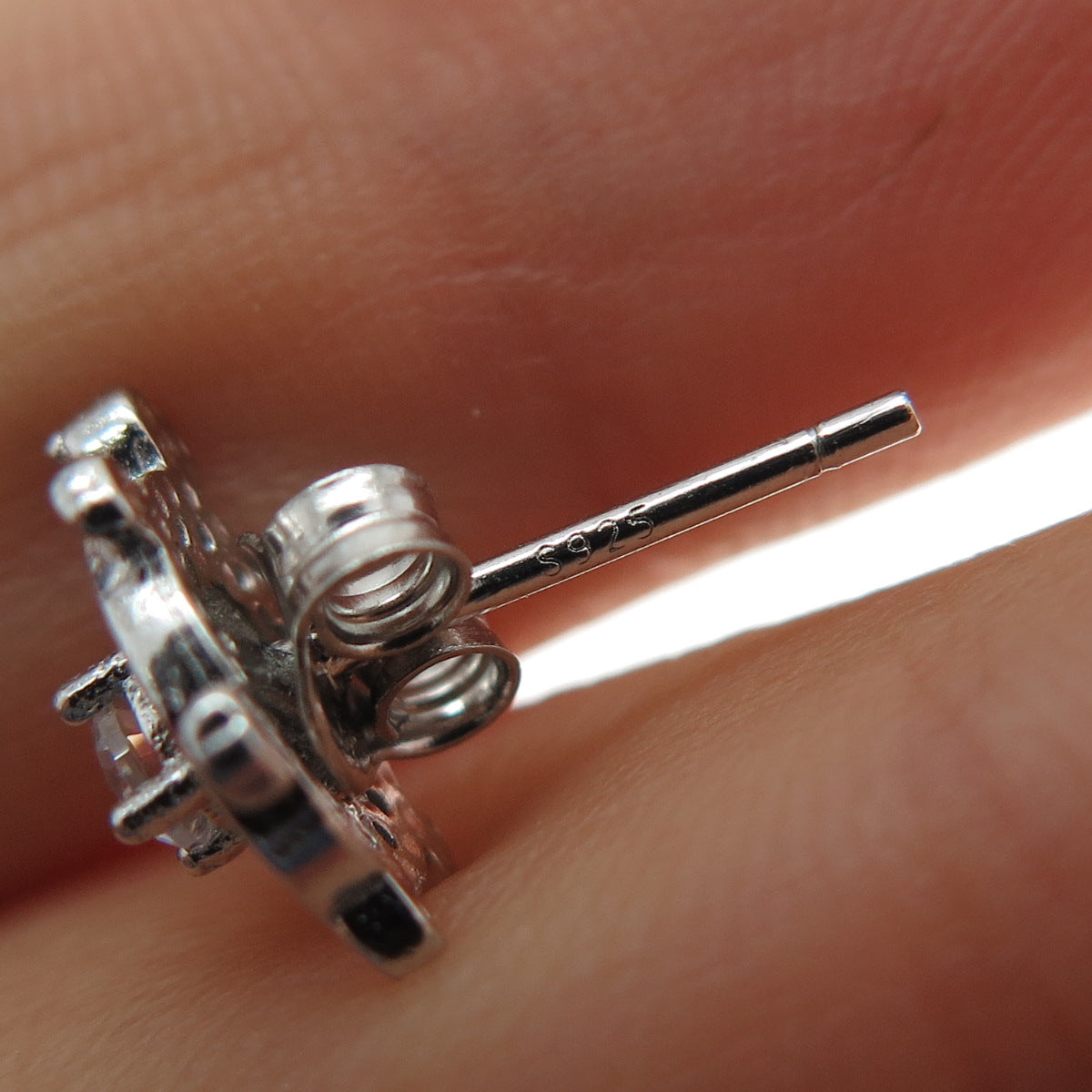 925 Sterling Silver Round-Cut C Z Turtle Stud Earrings