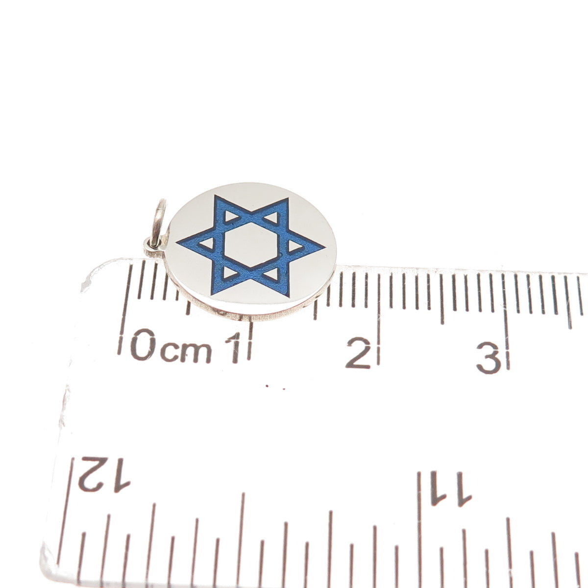 925 Sterling Silver Blue Enamel Star of David Round Tag Mini Charm Pendant