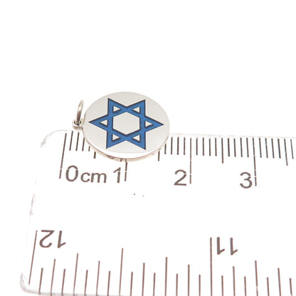 925 Sterling Silver Blue Enamel Star of David Round Tag Mini Charm Pendant
