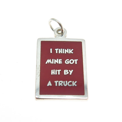 925 Sterling Silver Enamel "I Think Mine Got Hit By A Truck" Minimalist Pendant