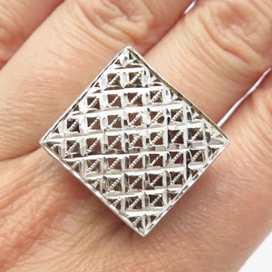 925 Sterling Silver Vintage Italy Square Cage Signet Ring Size 8.5