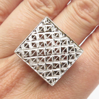 925 Sterling Silver Vintage Italy Square Cage Signet Ring Size 8.5