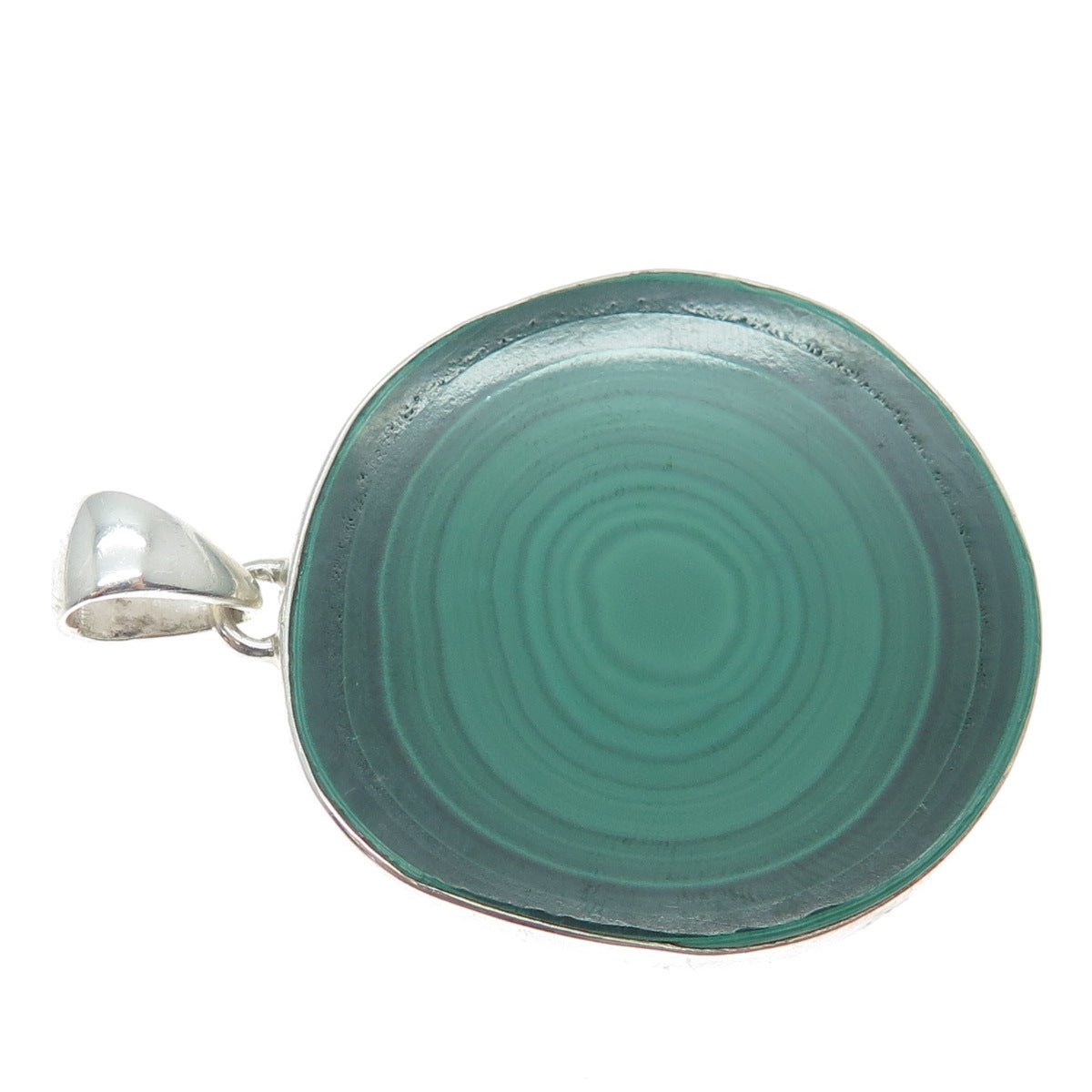 925 Sterling Silver Vintage Real Malachite Modernist Charm Pendant