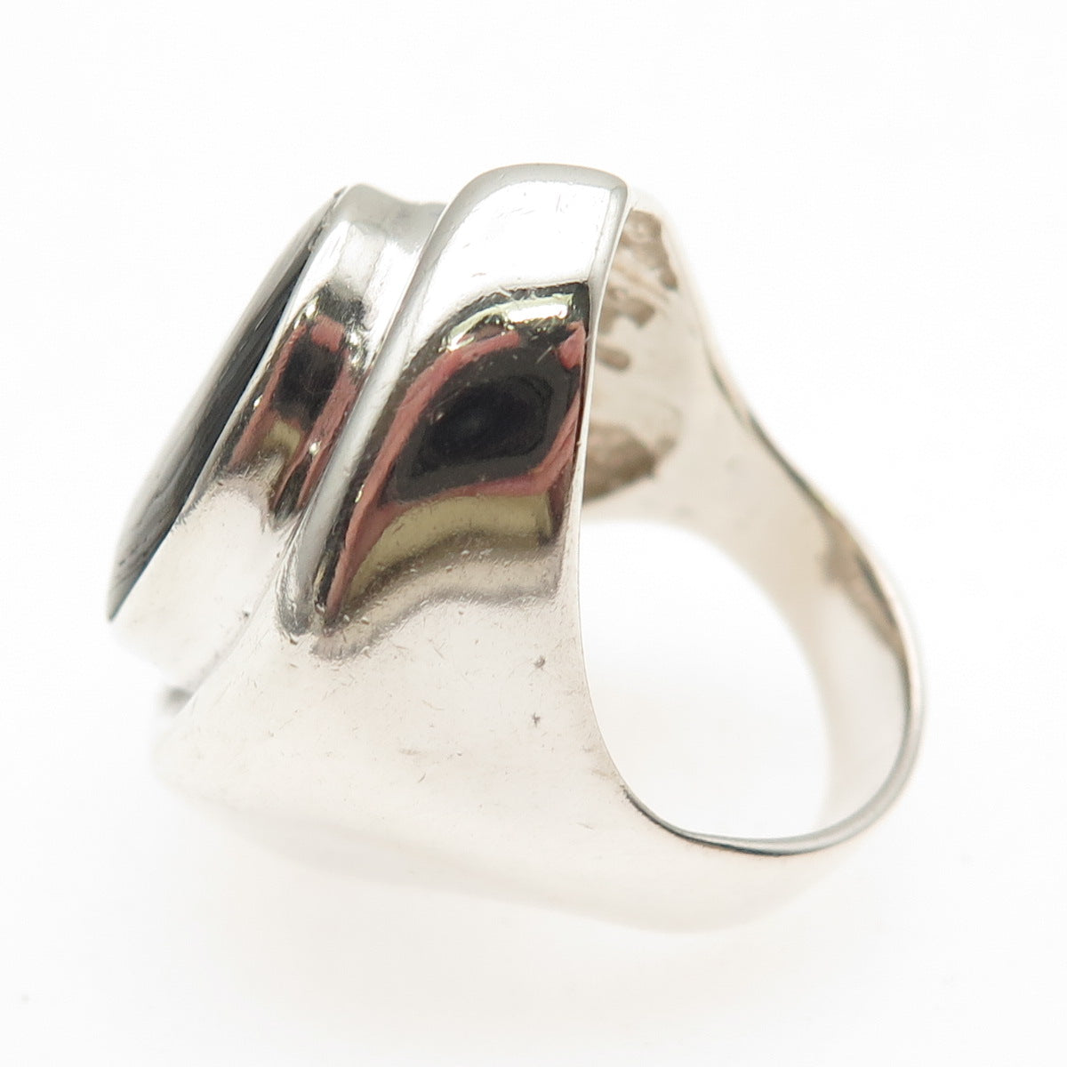 925 Sterling Silver Vintage Mexico Real Abalone Shell Modernist Ring Size 7.25