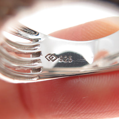 925 Sterling Silver Real Round-Cut Black Diamond Crisscross Ring Size 6.25