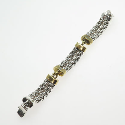 925 Sterling Silver & Brass Vintage Mexico Twisted Rope Panel Link Bracelet 7"