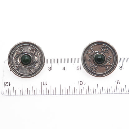 Heritage Museum Replicas 925 Sterling Vintage Real Jade Stork & Dragon Earrings