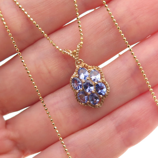 Chuck Clemency 925 Sterling Gold Plated Real Tanzanite Beaded Chain Necklace 16"