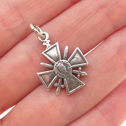 925 Sterling Silver Vintage JWK Mexico French Croix de Guerre Mini Charm Pendant