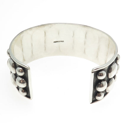 925 Sterling Silver Vintage Mexico Modernist Beaded Adjustable Bracelet 7.75"