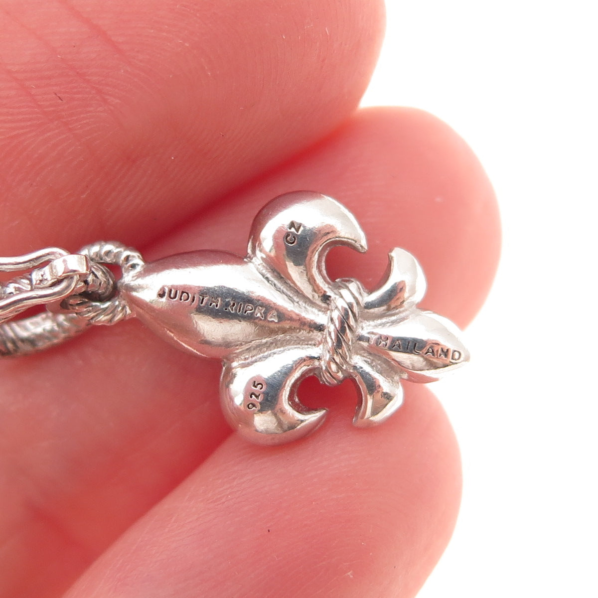 Judith Ripka 925 Sterling Silver Round-Cut C Z Fleur de Lis Charm Pendant
