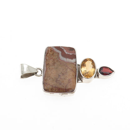 Charles Albert 925 Sterling Vintage Real Agate Citrine Garnet Modernist Pendant
