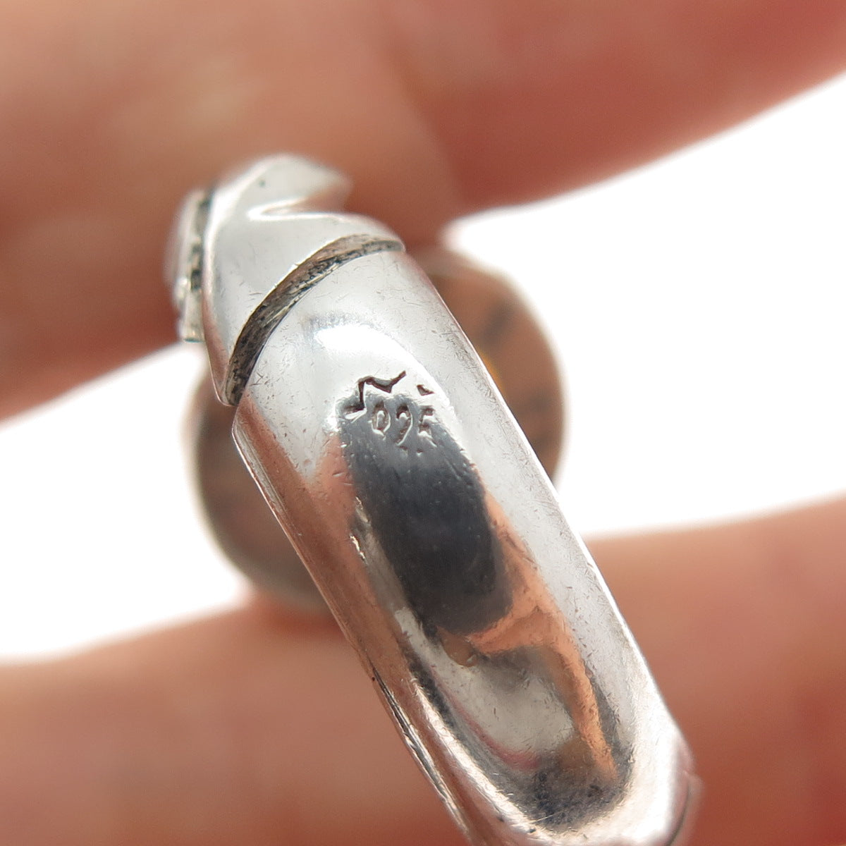 925 Sterling Silver Vintage Real Agate Modernist Oxidized Ring Size 13.25