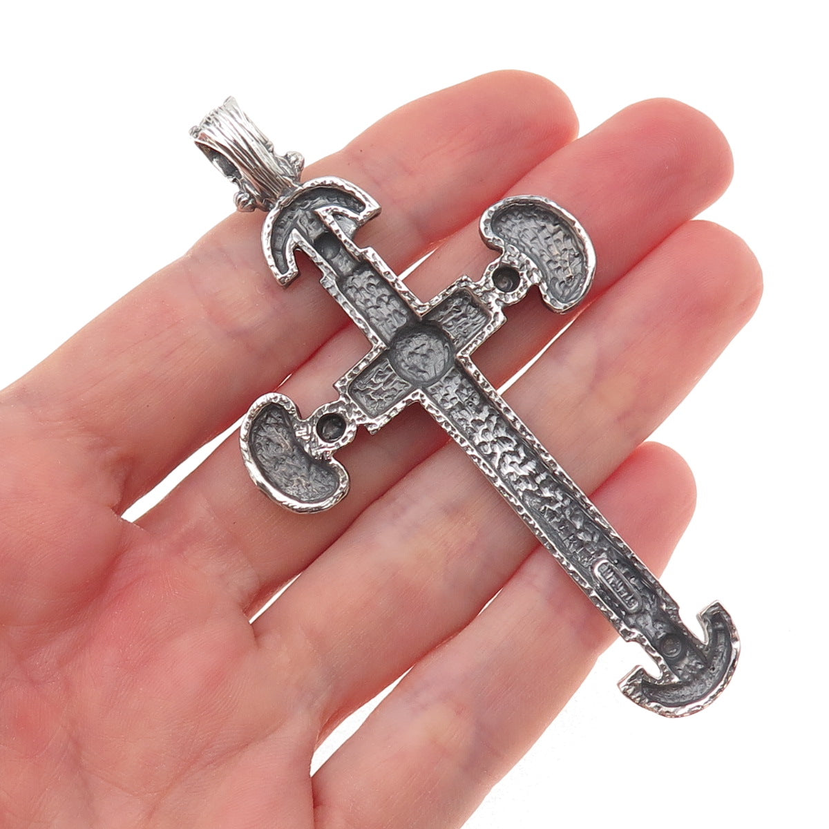 925 Sterling Silver Vintage Cross Large Oxidized Pendant