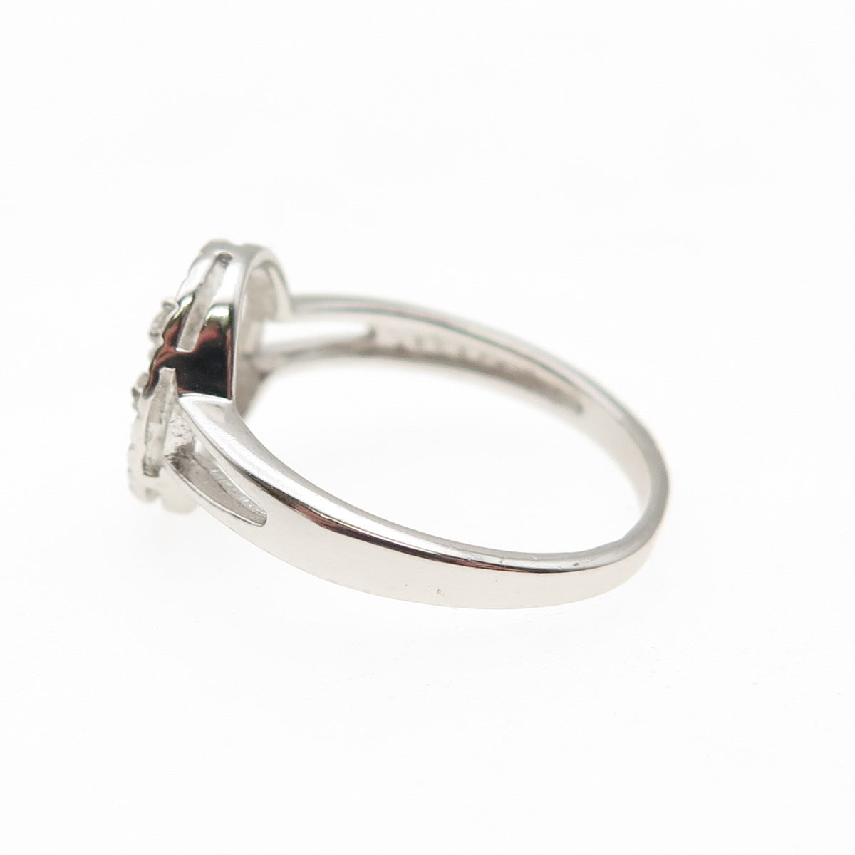 925 Sterling Silver Real Round-Cut Diamond Fleur de Lis Ring Size 6