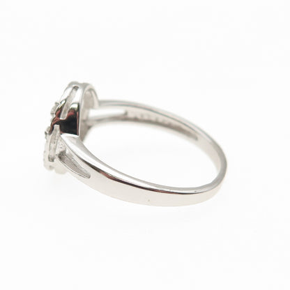 925 Sterling Silver Real Round-Cut Diamond Fleur de Lis Ring Size 6