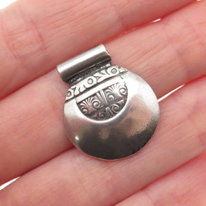 925 Sterling Silver Vintage Modernist Disc Oxidized Slide Charm Pendant