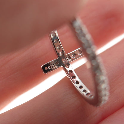 925 Sterling Silver Round-Cut C Z Cross Ring Size 6.25