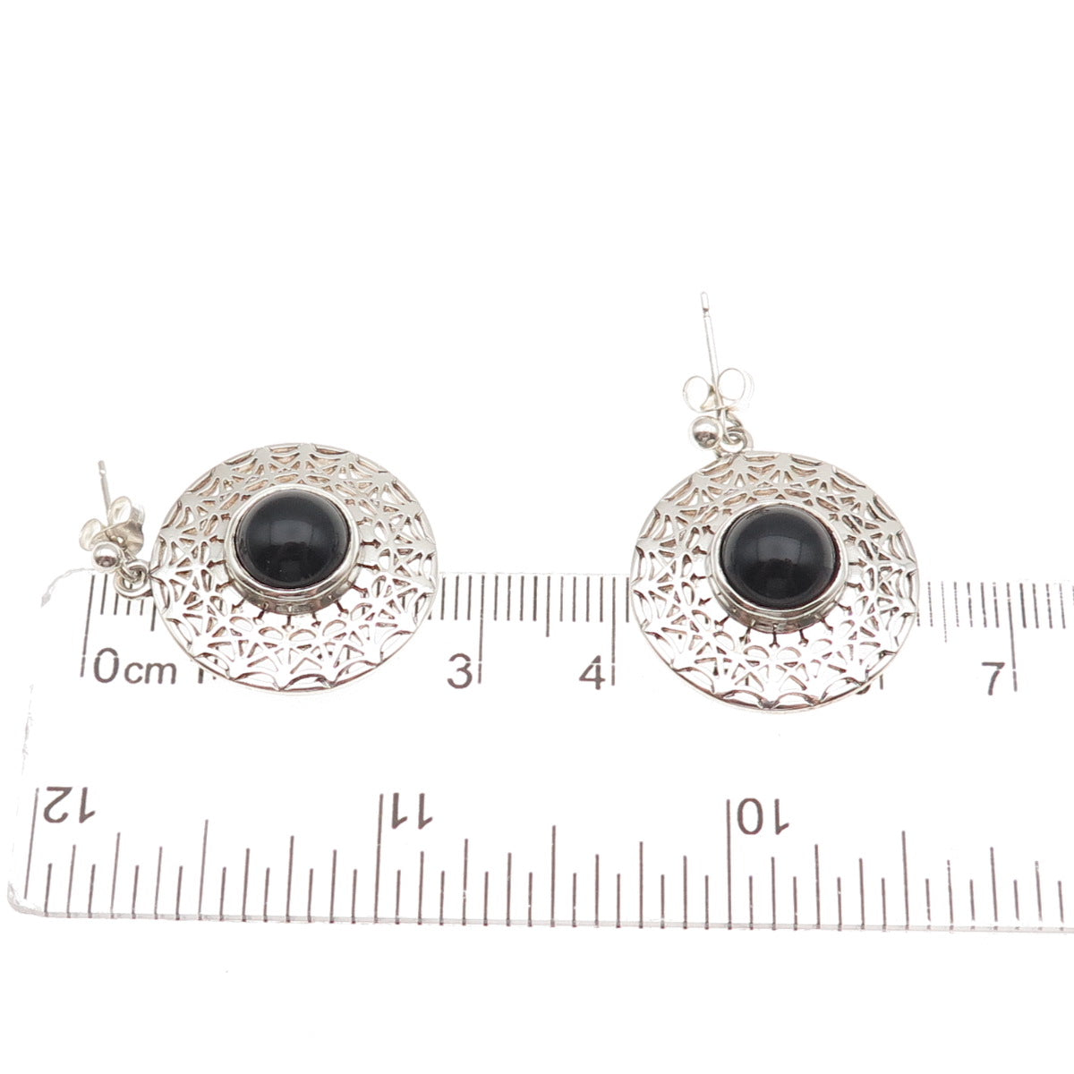 MG Michal Golan 925 Sterling Silver Vintage Real Black Onyx Disc Dangle Earrings