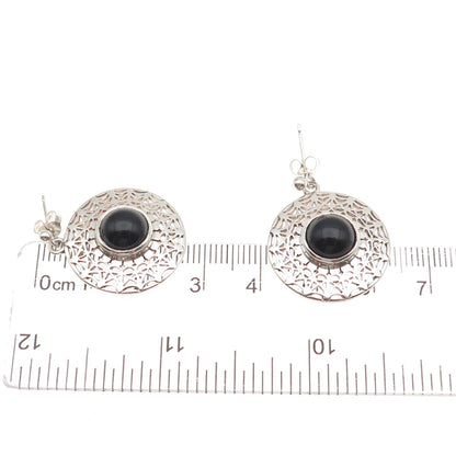 MG Michal Golan 925 Sterling Silver Vintage Real Black Onyx Disc Dangle Earrings
