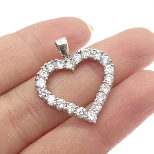 925 Sterling Silver Round-Cut C Z Heart Pendant