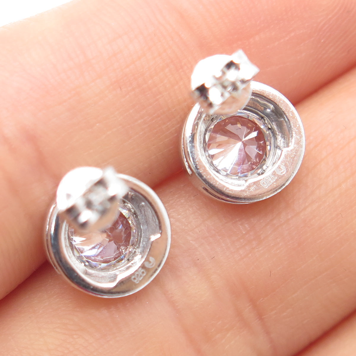925 Sterling Silver Round-Cut C Z Stud Earrings