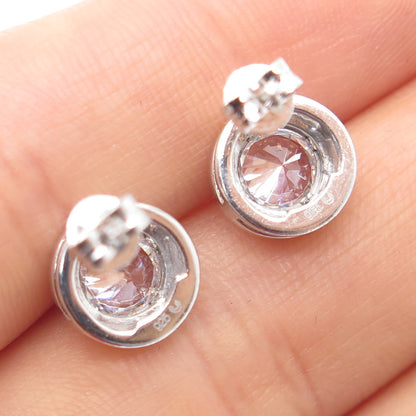 925 Sterling Silver Round-Cut C Z Stud Earrings