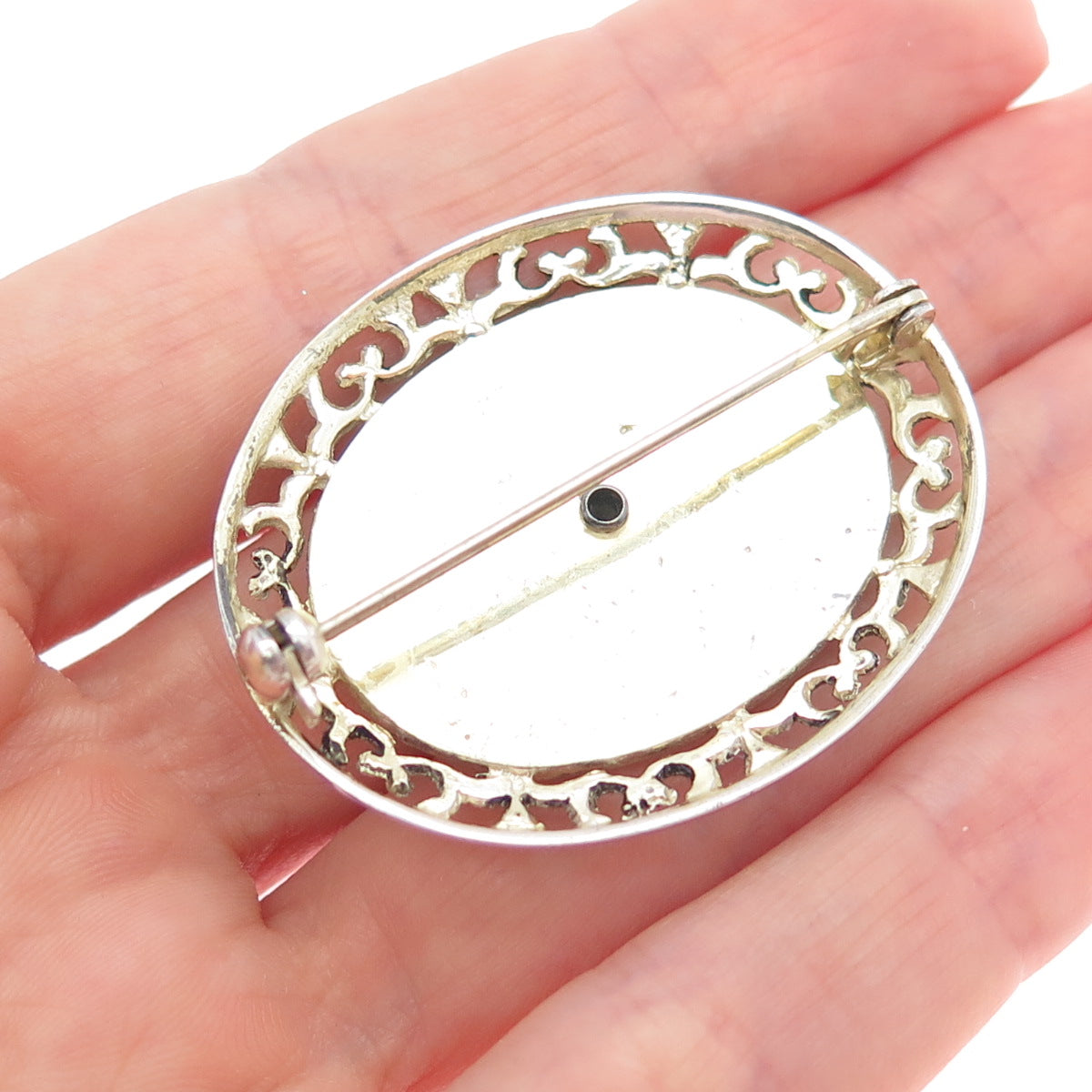 835 Silver Antique Art Deco Real Black Onyx & Marcasite Bow Pin Brooch