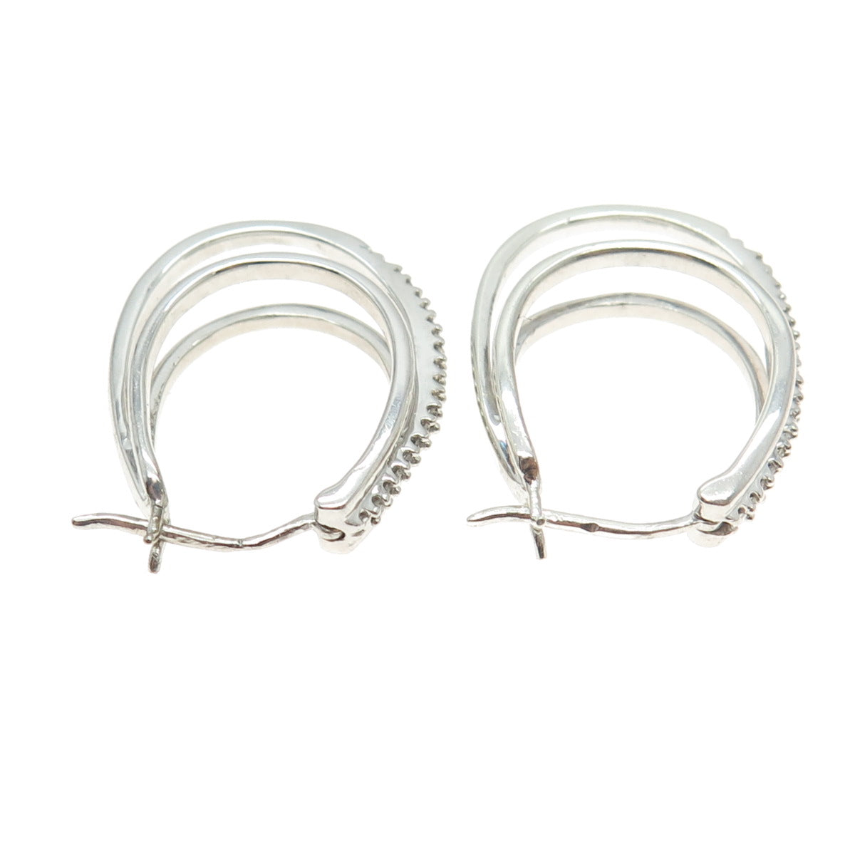 SUN 925 Sterling Silver Real Round-Cut Diamond Multi-Row Hoop Earrings