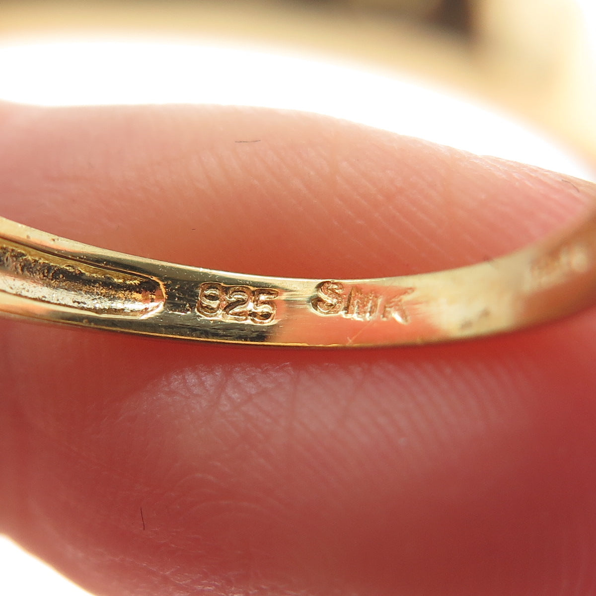 925 Sterling Silver Gold Plated Beaded Ring Size 7.25