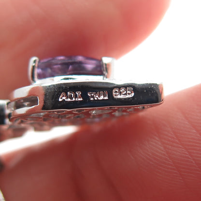 925 Sterling Silver Real Diamond Accent Amethyst & White Topaz Heart Earrings