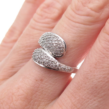 925 Sterling Silver Mexico Real Round-Cut Diamond Bypass Ring Size 7
