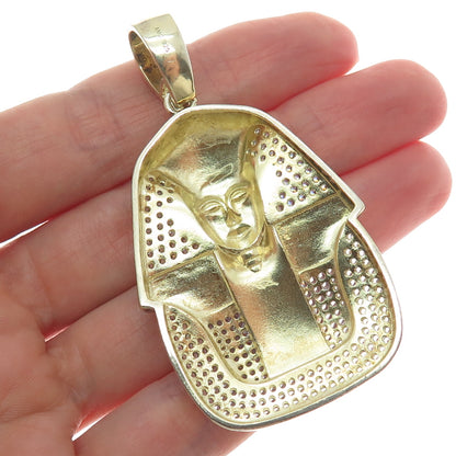 925 Sterling Silver Gold Plated Round-Cut Shaped C Z Egyptian Pharaoh Pendant