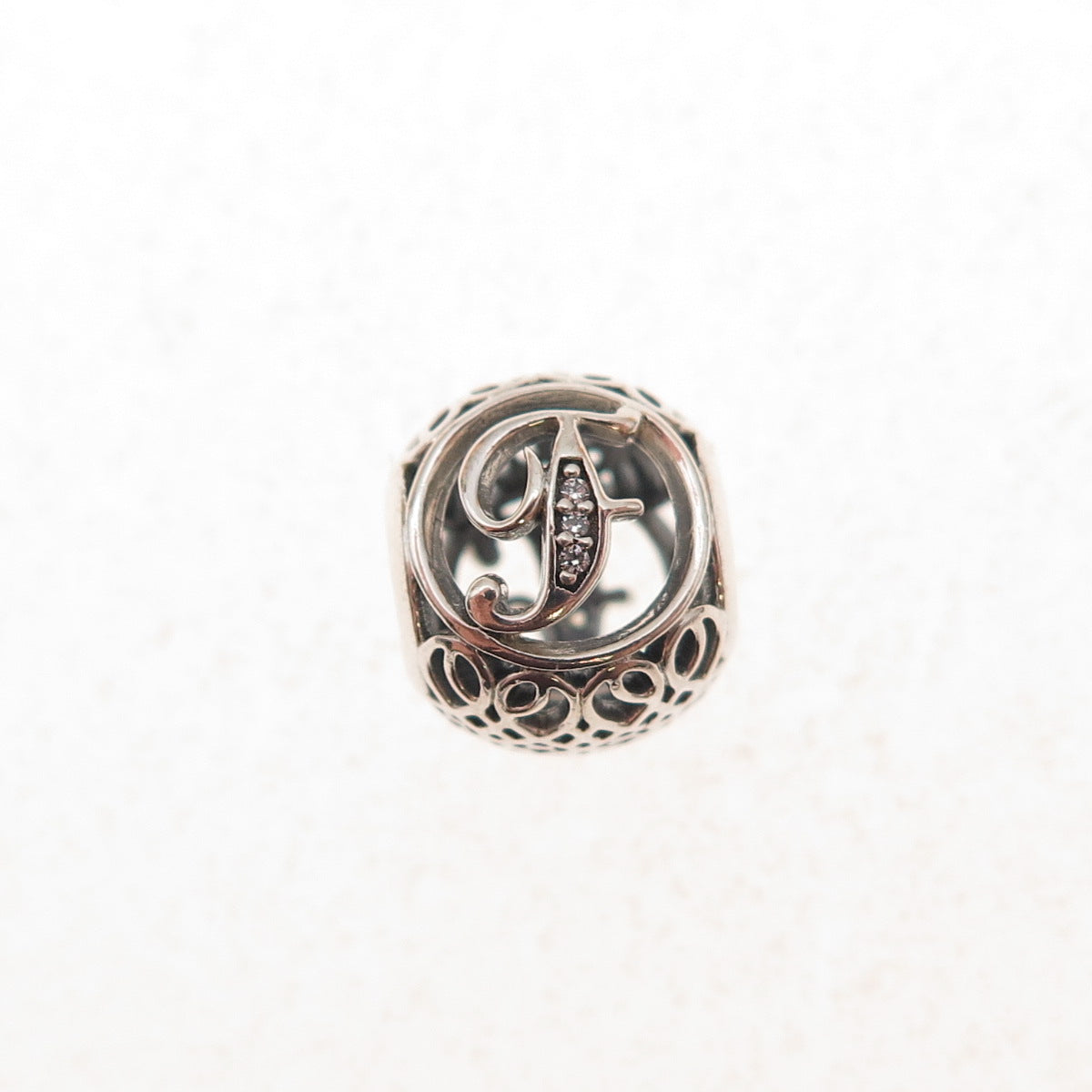 Pandora 925 Sterling Silver C Z Letter F Initial Slide Bead Charm