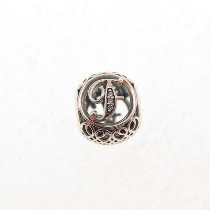 Pandora 925 Sterling Silver C Z Letter F Initial Slide Bead Charm