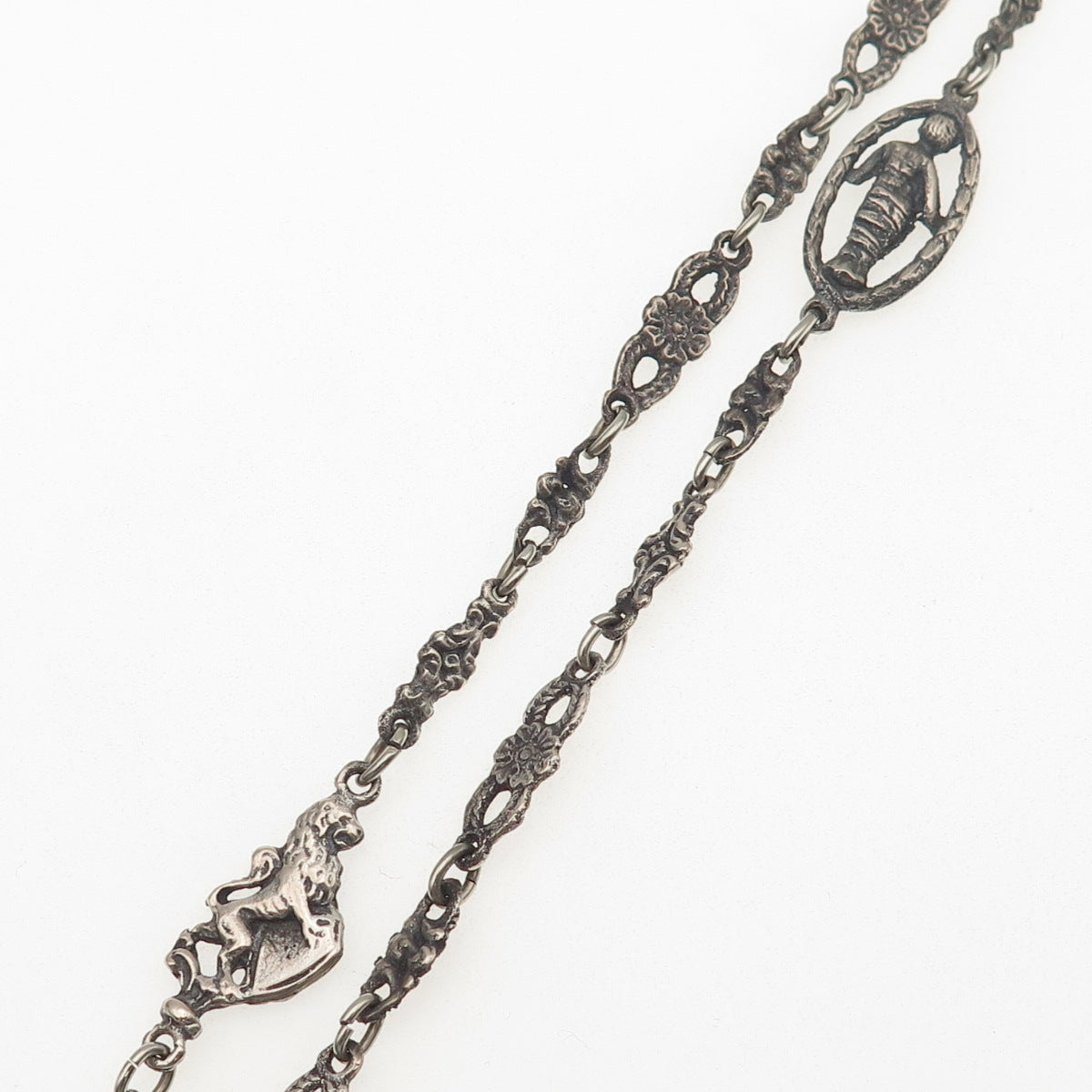 800 Silver Antique Art Deco European Floral Chain Necklace 36" (repair needed)